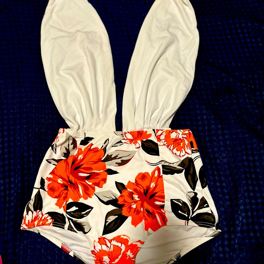 Flower print boy short halter top one piece bathing suit